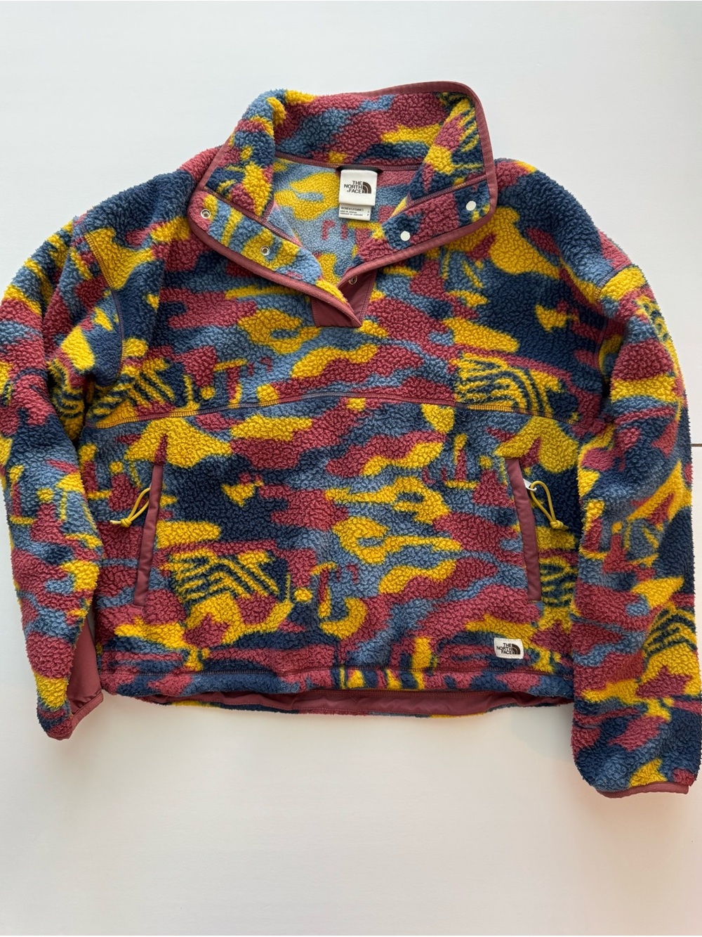 The North Face Women’s Multi-Color Sherpa Pullover - Yellow/Navy/Pink